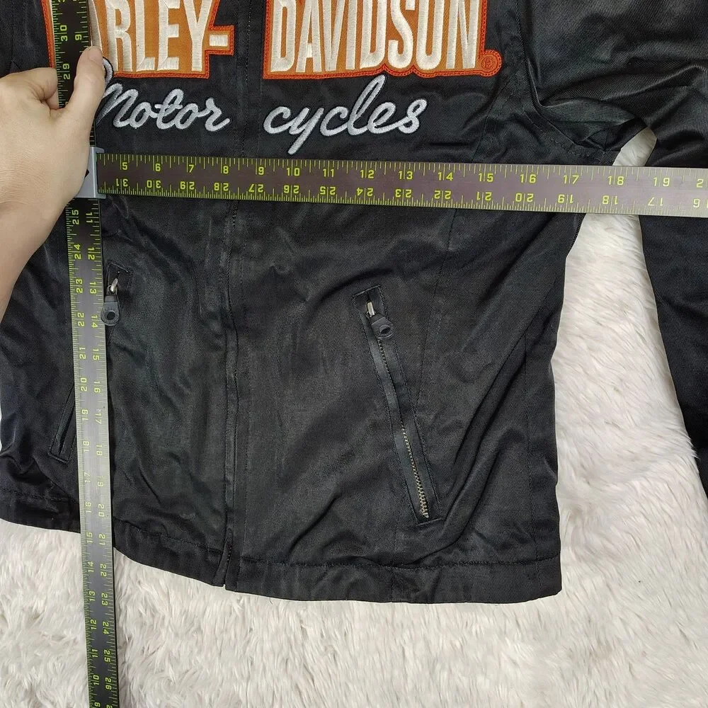 FLAWS Harley Davidson Womens XS Motorcycle Jacket Black Orange Zip - Picture 6 of 16
